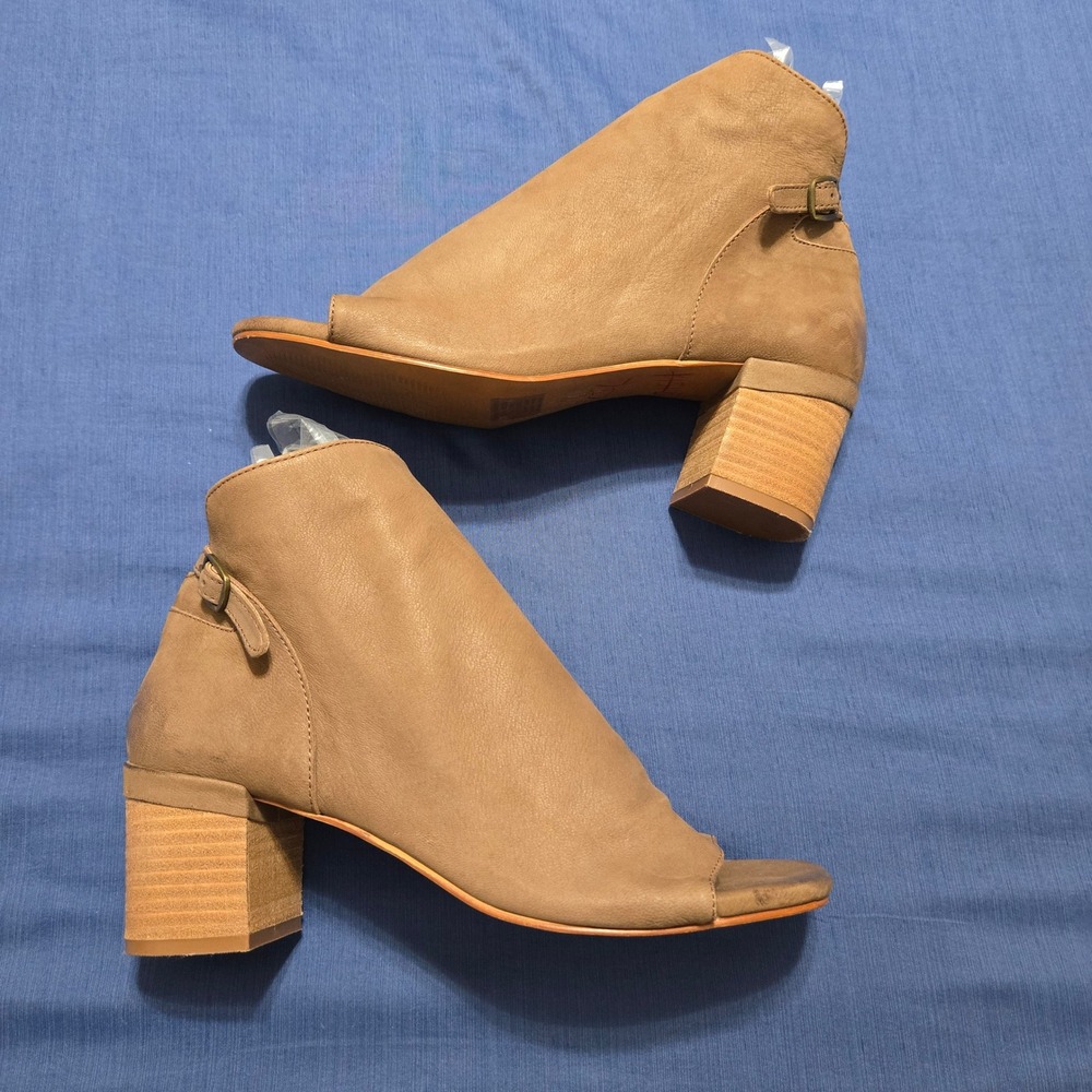 Vintage Foundry Co Peep Toe Bootie Womens 9.5 Tan Good Leather Block Heel VFL253